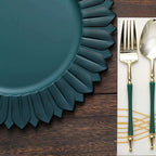 6 - Pack Plastic Round Charger Plates 13" in Teal with Sunflower Rim, Matte Finish Disposable Dinner Charger Tableware - Bell Racket Store