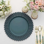 6 - Pack Plastic Round Charger Plates 13" in Teal with Sunflower Rim, Matte Finish Disposable Dinner Charger Tableware - Bell Racket Store