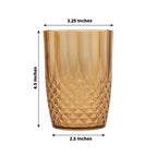 6 - Pack Plastic Short Tumblers Amber Gold Transparent Crystal Cut Style - Reusable All - Purpose Glasses 16oz - Bell Racket Store