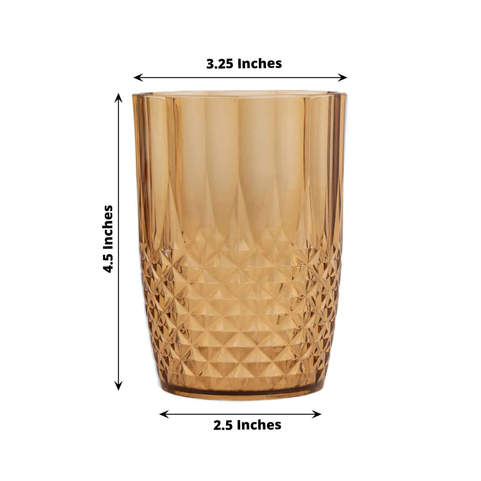 6 - Pack Plastic Short Tumblers Amber Gold Transparent Crystal Cut Style - Reusable All - Purpose Glasses 16oz - Bell Racket Store