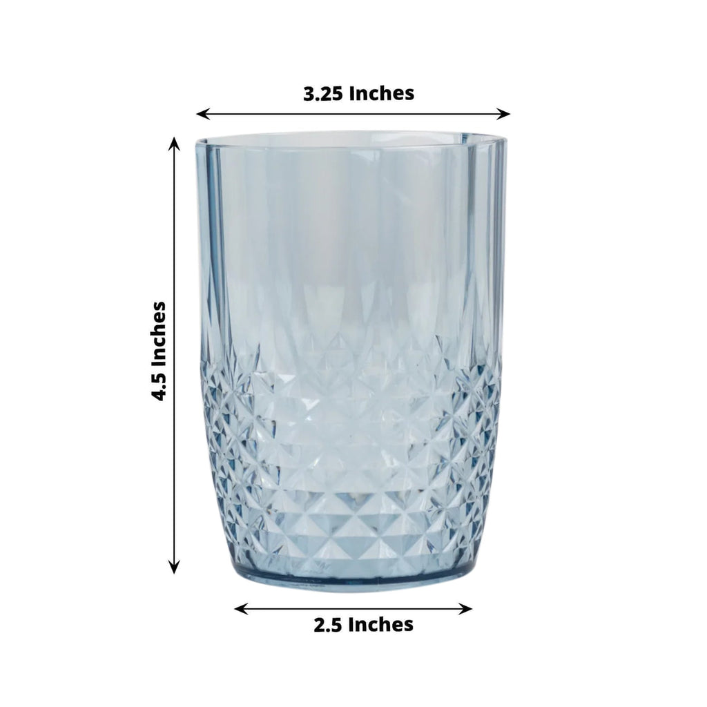 6 - Pack Plastic Short Tumblers Dusty Blue Transparent Crystal Cut Style - Reusable All - Purpose Glasses 16oz - Bell Racket Store