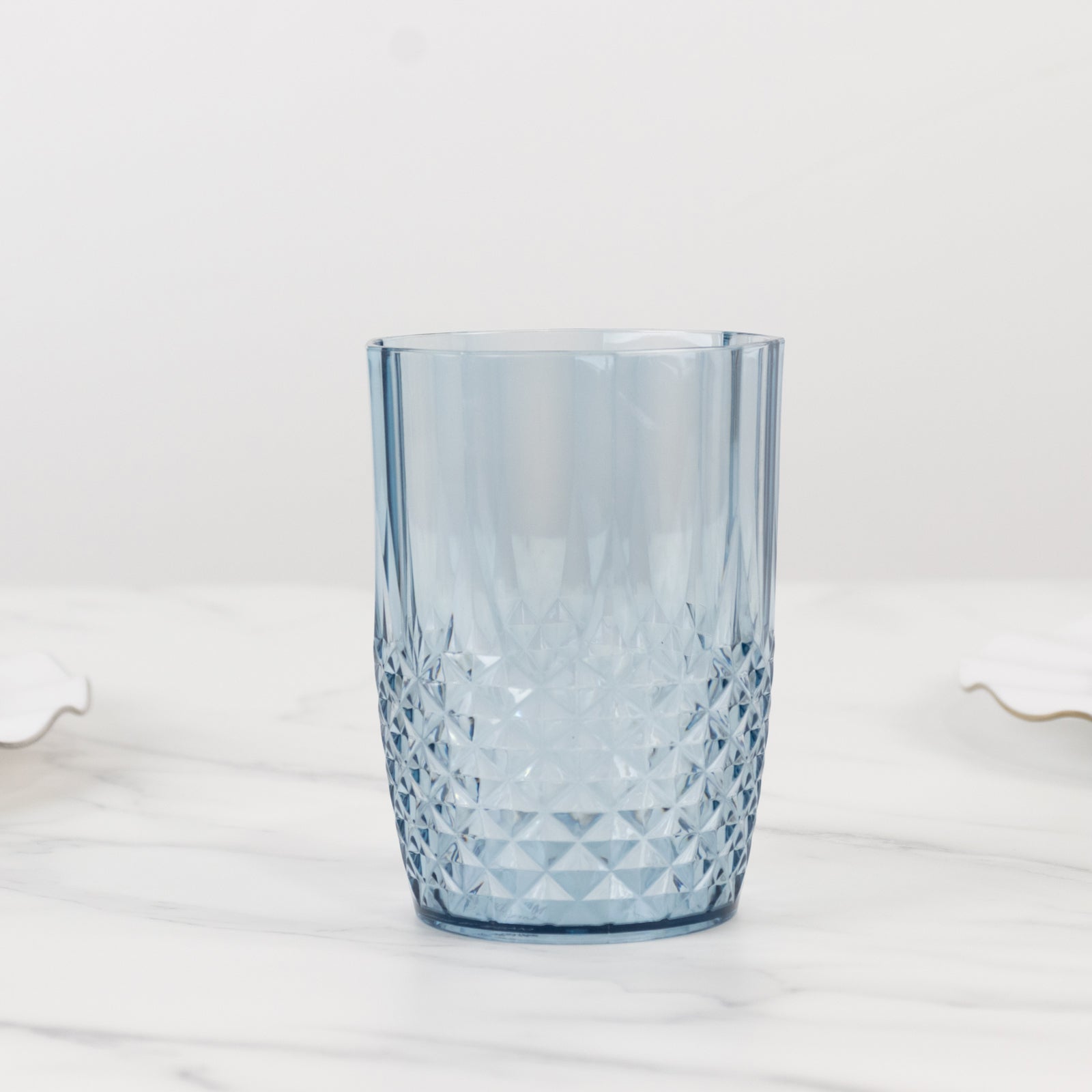 6 - Pack Plastic Short Tumblers Dusty Blue Transparent Crystal Cut Style - Reusable All - Purpose Glasses 16oz - Bell Racket Store