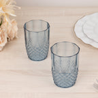 6 - Pack Plastic Short Tumblers Dusty Blue Transparent Crystal Cut Style - Reusable All - Purpose Glasses 16oz - Bell Racket Store