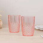 6 - Pack Plastic Short Tumblers Transparent Blush Crystal Cut Style - Reusable All - Purpose Glasses 16oz - Bell Racket Store