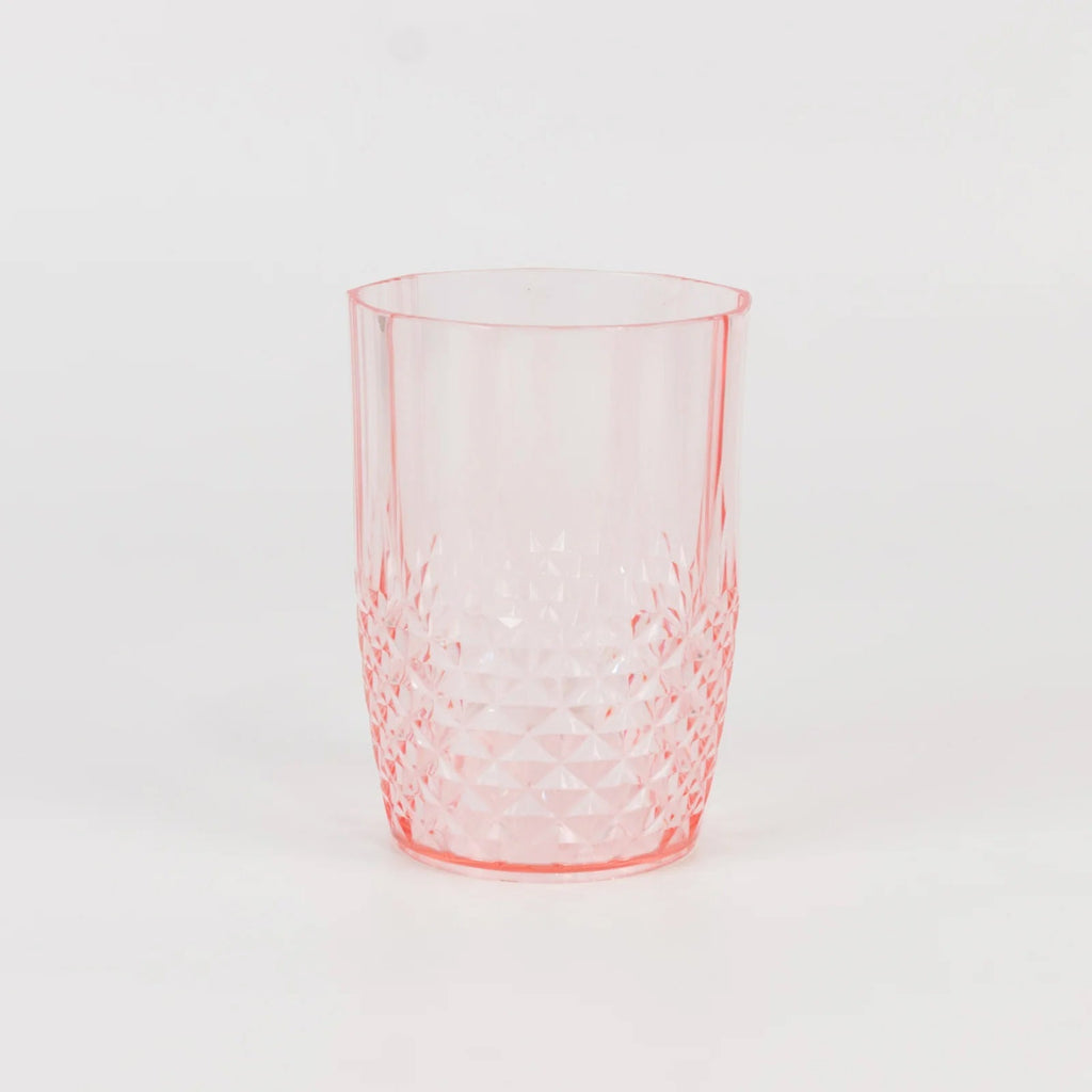 6 - Pack Plastic Short Tumblers Transparent Blush Crystal Cut Style - Reusable All - Purpose Glasses 16oz - Bell Racket Store