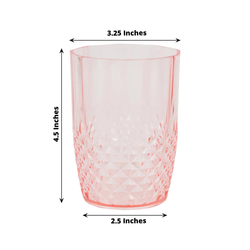 6 - Pack Plastic Short Tumblers Transparent Blush Crystal Cut Style - Reusable All - Purpose Glasses 16oz - Bell Racket Store
