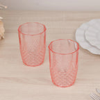 6 - Pack Plastic Short Tumblers Transparent Blush Crystal Cut Style - Reusable All - Purpose Glasses 16oz - Bell Racket Store