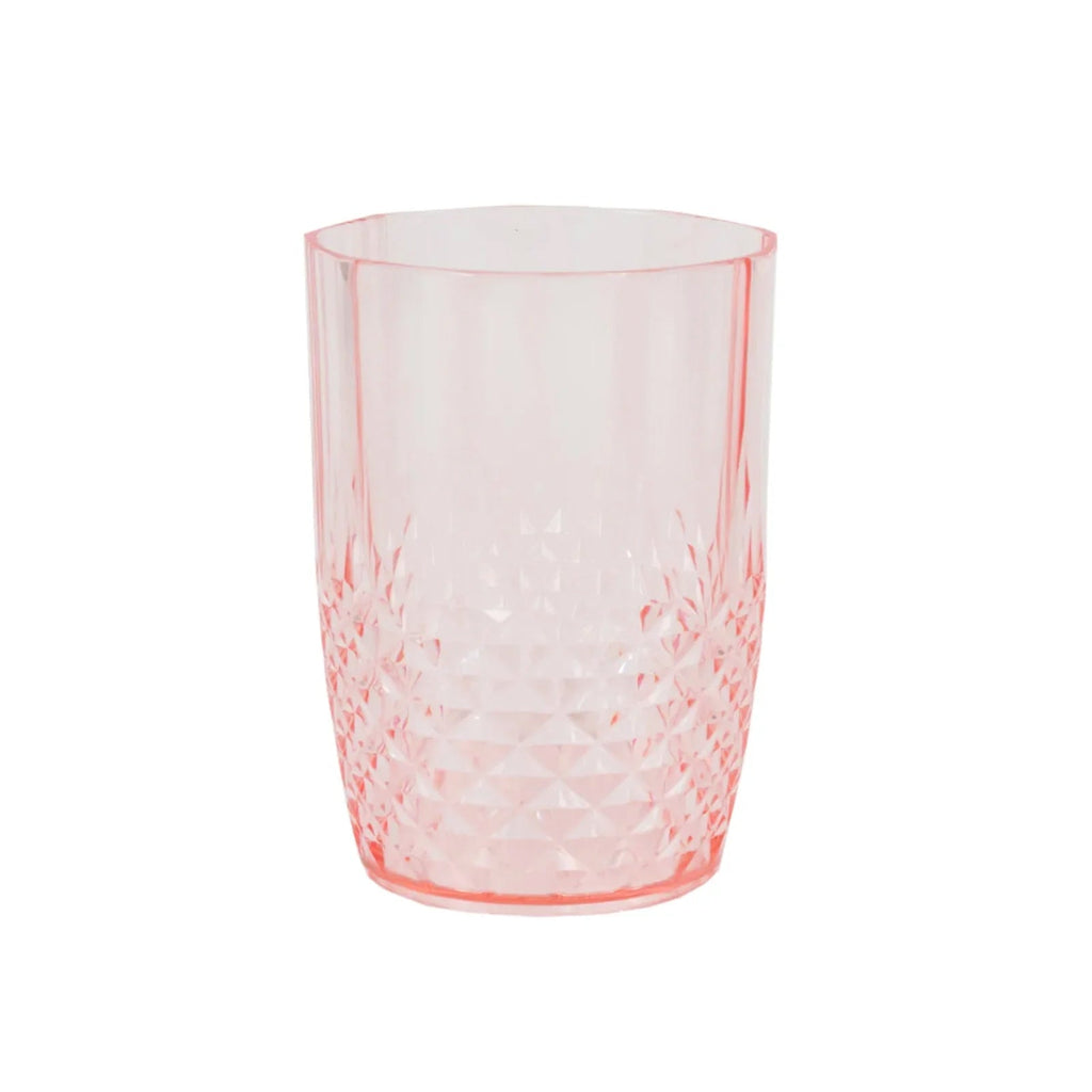 6 - Pack Plastic Short Tumblers Transparent Blush Crystal Cut Style - Reusable All - Purpose Glasses 16oz - Bell Racket Store