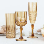 6 - Pack Plastic Wedding Toast Flutes Amber Gold Transparent Crystal Cut Style - Reusable Champagne Glasses 8oz - Bell Racket Store