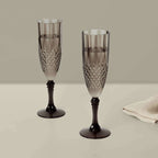 6 - Pack Plastic Wedding Toast Flutes Black Transparent Crystal Cut Style - Reusable Champagne Glasses 8oz - Bell Racket Store