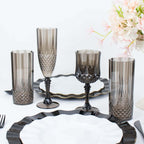 6 - Pack Plastic Wedding Toast Flutes Black Transparent Crystal Cut Style - Reusable Champagne Glasses 8oz - Bell Racket Store