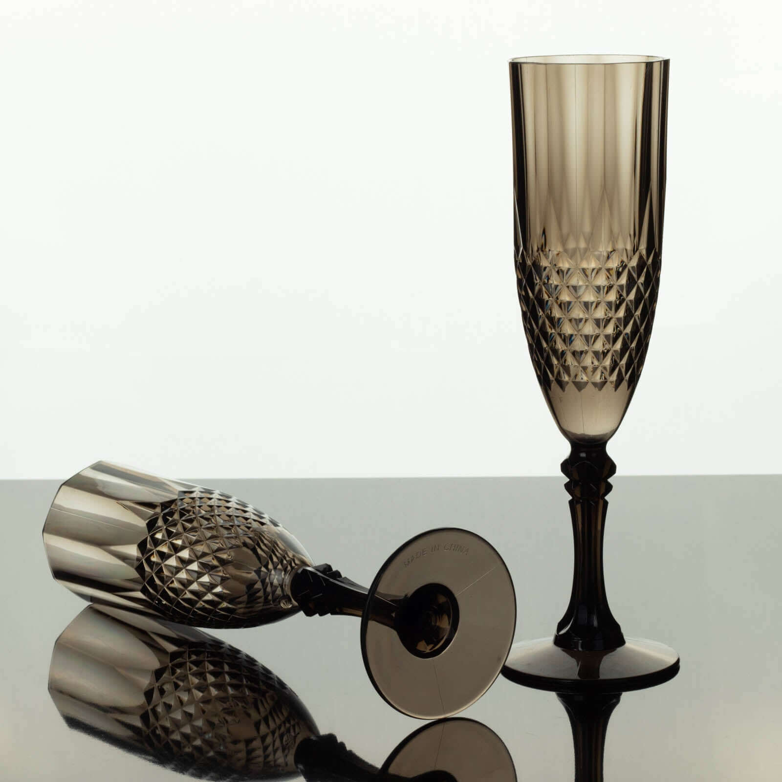 6 - Pack Plastic Wedding Toast Flutes Black Transparent Crystal Cut Style - Reusable Champagne Glasses 8oz - Bell Racket Store