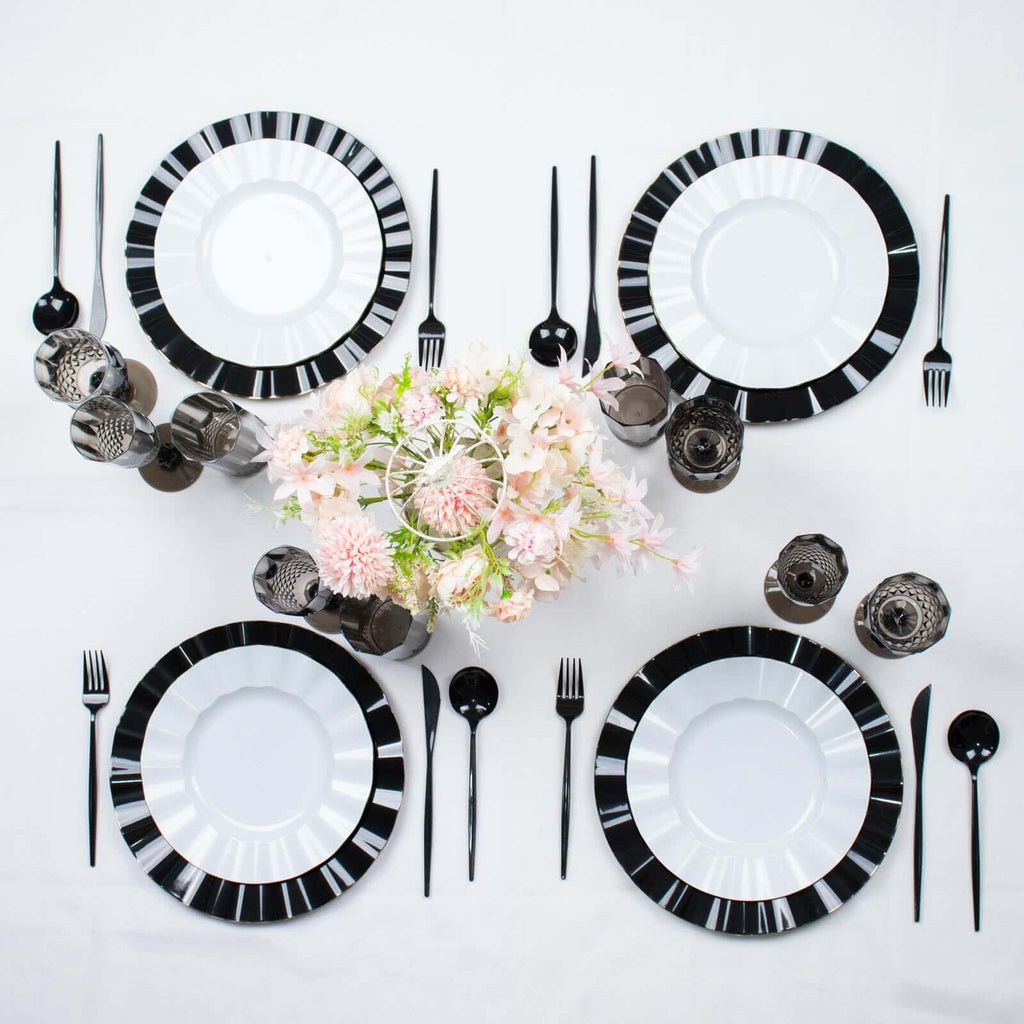 6 - Pack Plastic Wedding Toast Flutes Black Transparent Crystal Cut Style - Reusable Champagne Glasses 8oz - Bell Racket Store