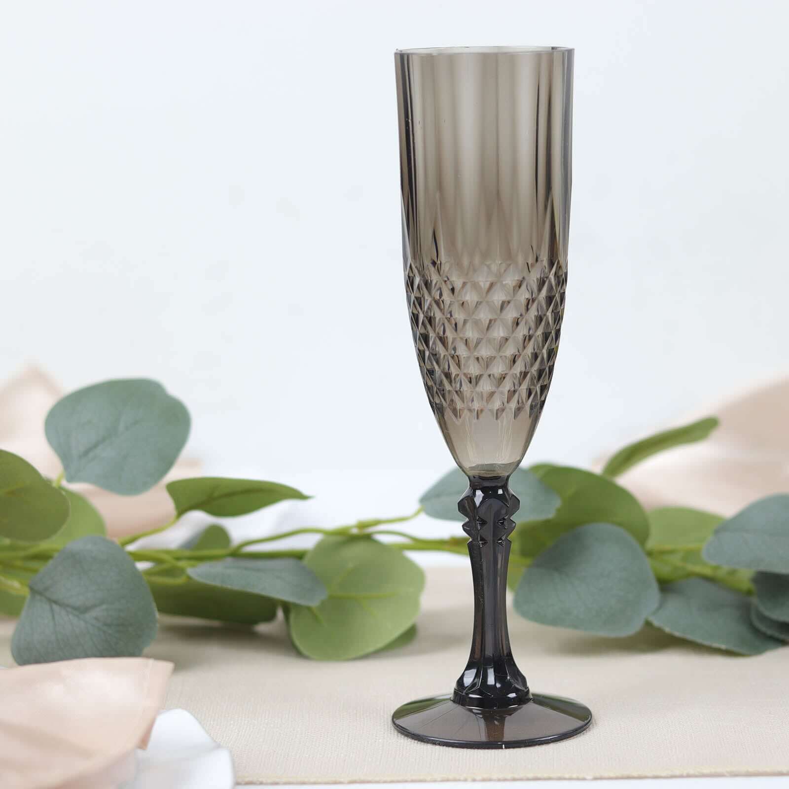 6 - Pack Plastic Wedding Toast Flutes Black Transparent Crystal Cut Style - Reusable Champagne Glasses 8oz - Bell Racket Store