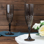 6 - Pack Plastic Wedding Toast Flutes Black Transparent Crystal Cut Style - Reusable Champagne Glasses 8oz - Bell Racket Store