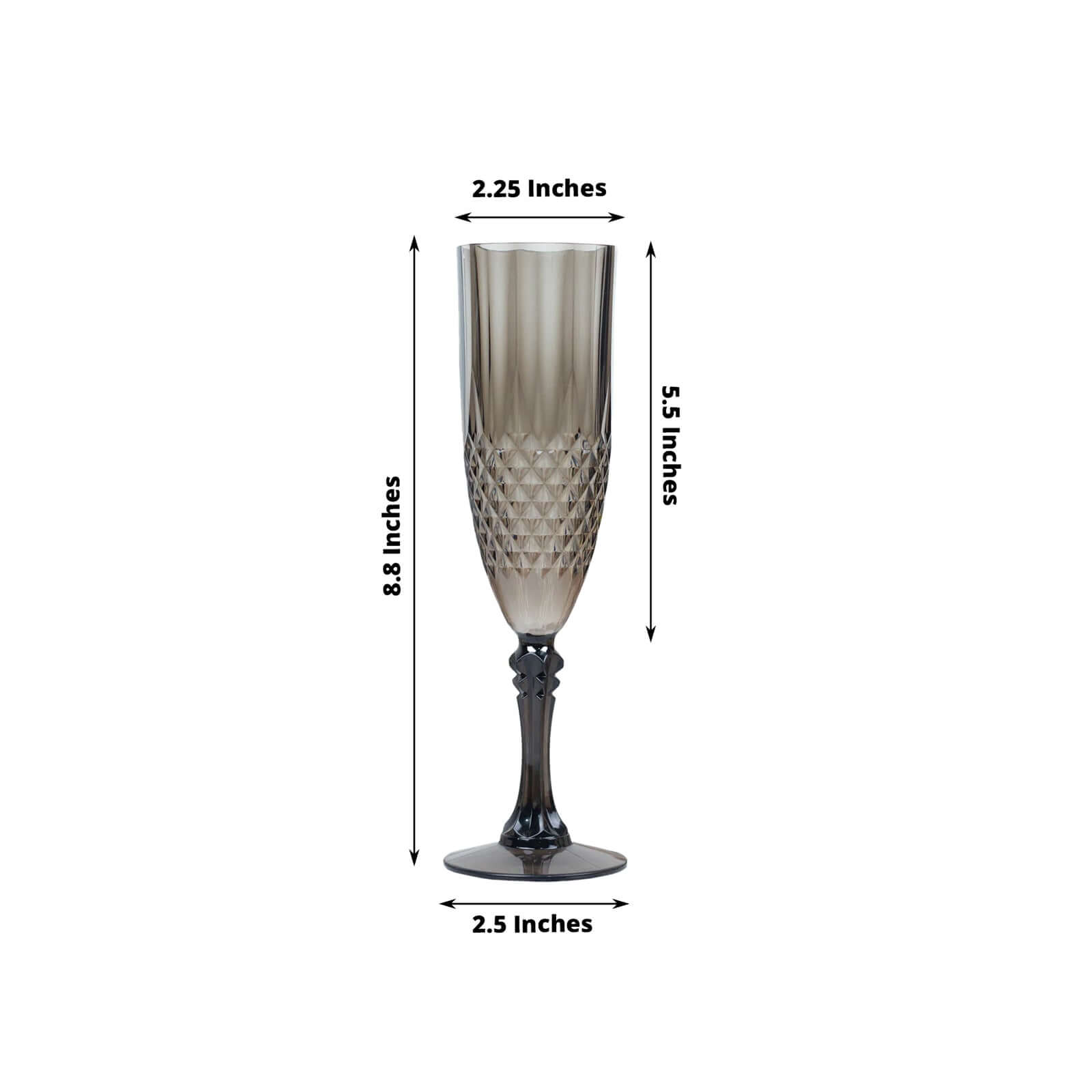 6 - Pack Plastic Wedding Toast Flutes Black Transparent Crystal Cut Style - Reusable Champagne Glasses 8oz - Bell Racket Store