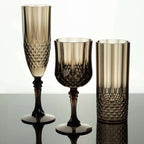6 - Pack Plastic Wedding Toast Flutes Black Transparent Crystal Cut Style - Reusable Champagne Glasses 8oz - Bell Racket Store