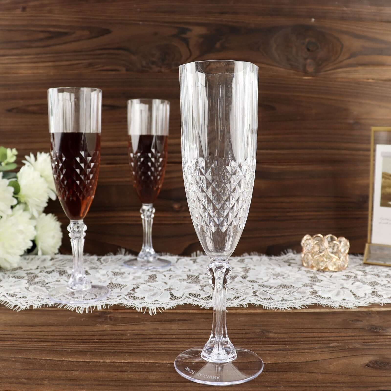 6 - Pack Plastic Wedding Toast Flutes Clear Transparent Crystal Cut Style - Reusable Champagne Glasses 8oz - Bell Racket Store