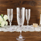 6 - Pack Plastic Wedding Toast Flutes Clear Transparent Crystal Cut Style - Reusable Champagne Glasses 8oz - Bell Racket Store