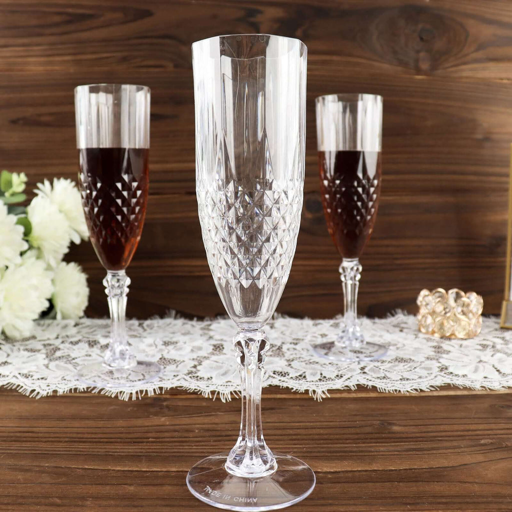 6 - Pack Plastic Wedding Toast Flutes Clear Transparent Crystal Cut Style - Reusable Champagne Glasses 8oz - Bell Racket Store
