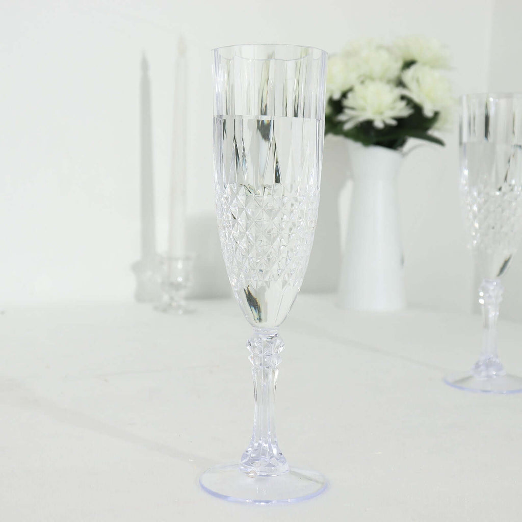 6 - Pack Plastic Wedding Toast Flutes Clear Transparent Crystal Cut Style - Reusable Champagne Glasses 8oz - Bell Racket Store
