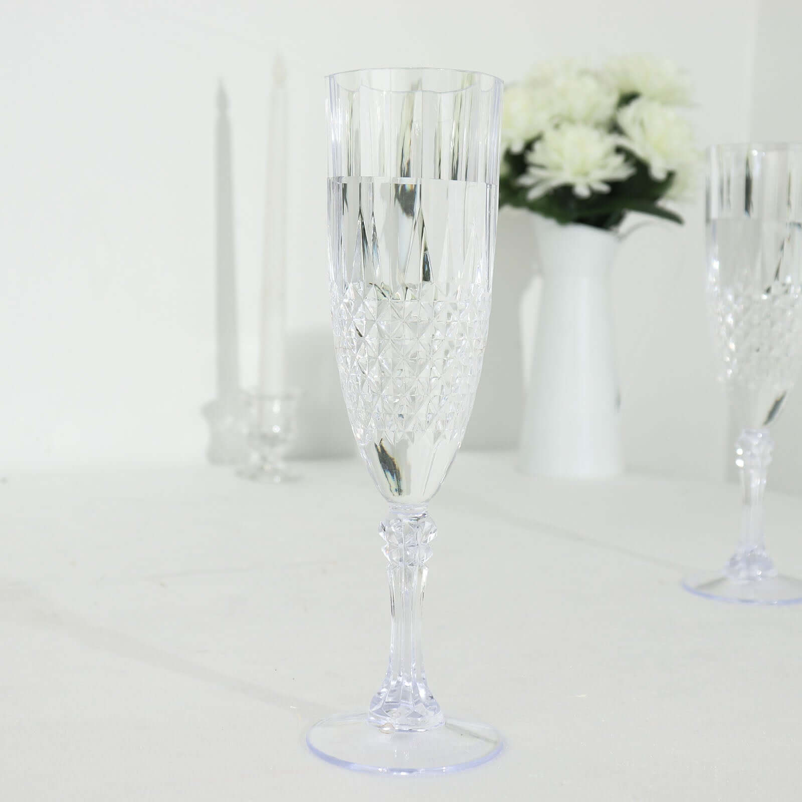 6 - Pack Plastic Wedding Toast Flutes Clear Transparent Crystal Cut Style - Reusable Champagne Glasses 8oz - Bell Racket Store