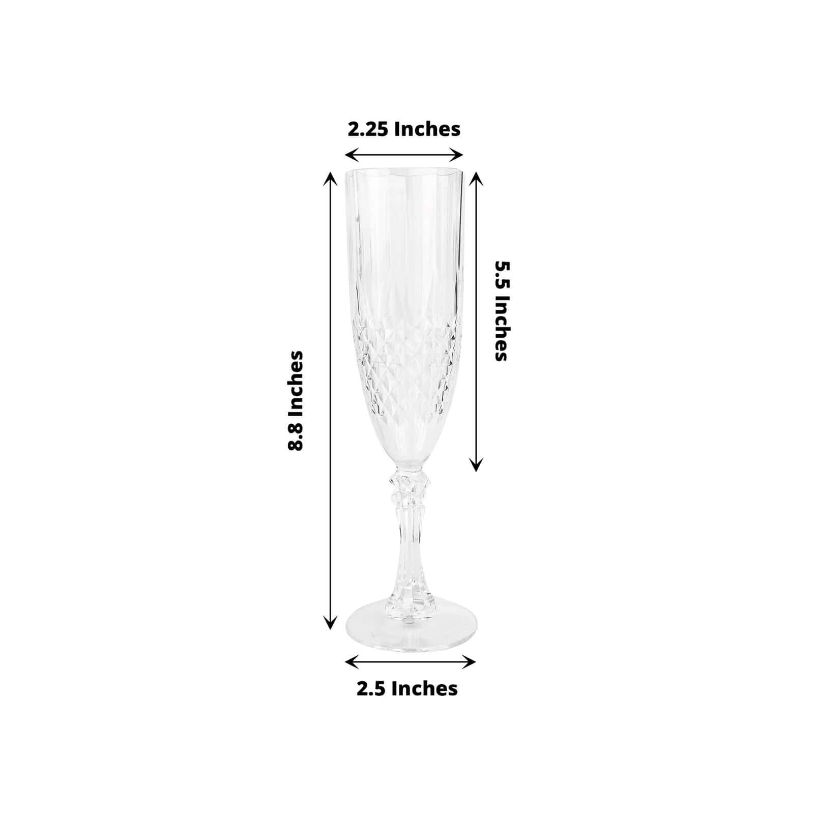 6 - Pack Plastic Wedding Toast Flutes Clear Transparent Crystal Cut Style - Reusable Champagne Glasses 8oz - Bell Racket Store