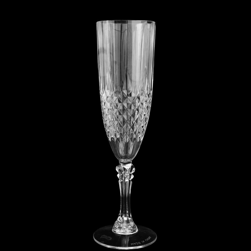 6 - Pack Plastic Wedding Toast Flutes Clear Transparent Crystal Cut Style - Reusable Champagne Glasses 8oz - Bell Racket Store