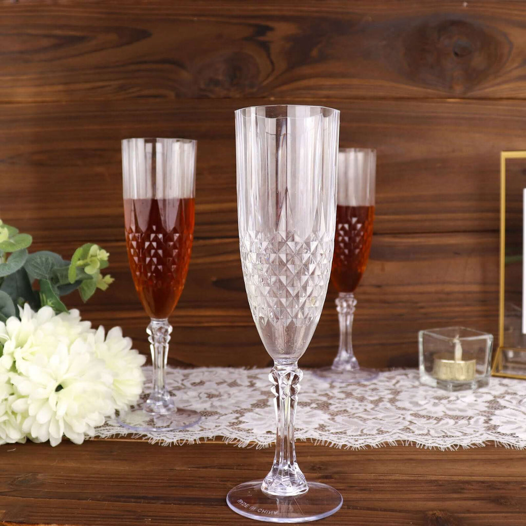 6 - Pack Plastic Wedding Toast Flutes Clear Transparent Crystal Cut Style - Reusable Champagne Glasses 8oz - Bell Racket Store