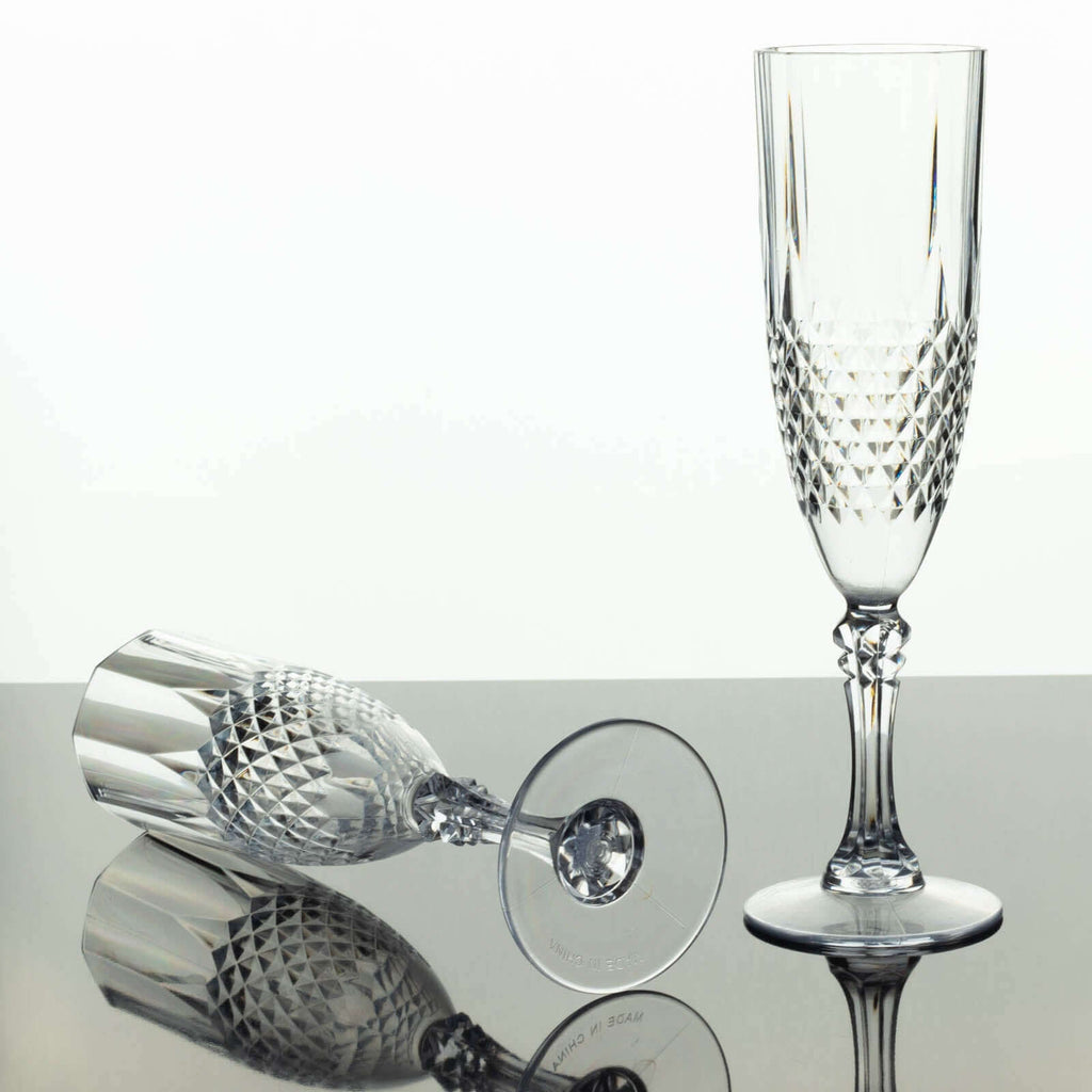 6 - Pack Plastic Wedding Toast Flutes Clear Transparent Crystal Cut Style - Reusable Champagne Glasses 8oz - Bell Racket Store