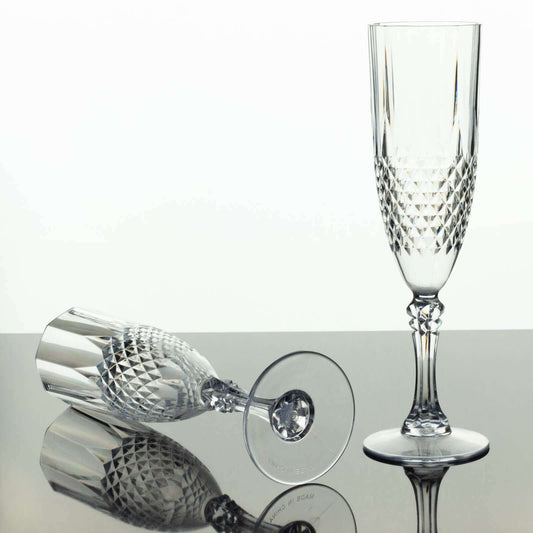 6 - Pack Plastic Wedding Toast Flutes Clear Transparent Crystal Cut Style - Reusable Champagne Glasses 8oz - Bell Racket Store
