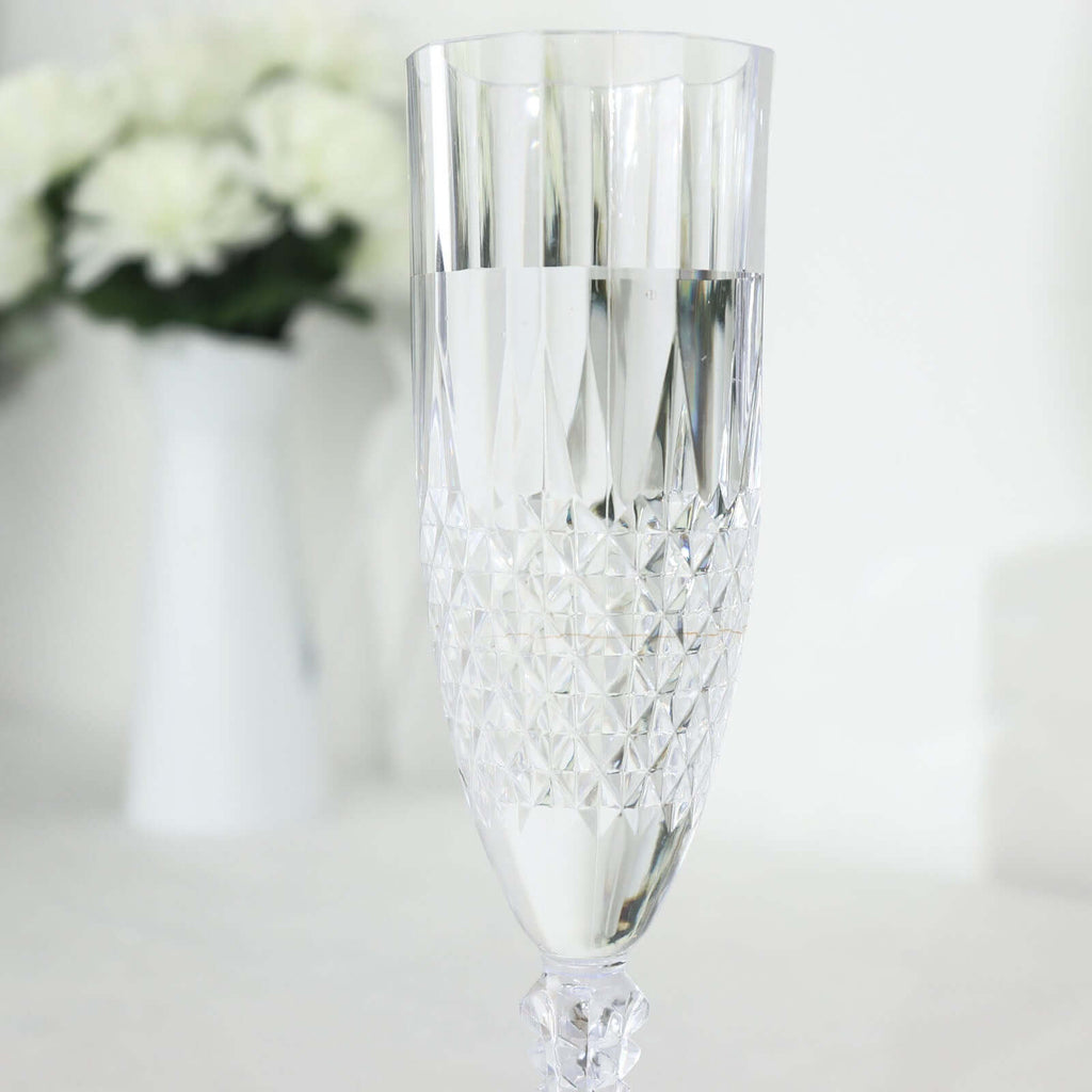 6 - Pack Plastic Wedding Toast Flutes Clear Transparent Crystal Cut Style - Reusable Champagne Glasses 8oz - Bell Racket Store