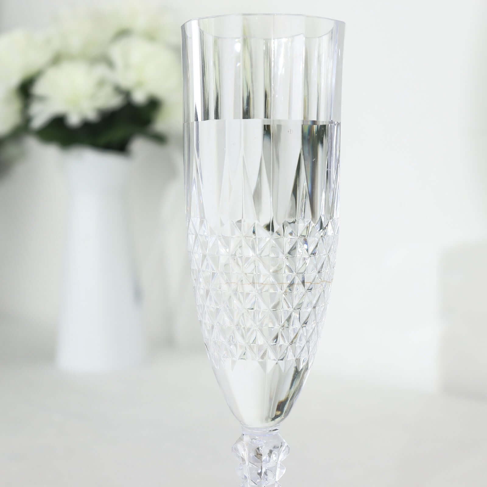 6 - Pack Plastic Wedding Toast Flutes Clear Transparent Crystal Cut Style - Reusable Champagne Glasses 8oz - Bell Racket Store