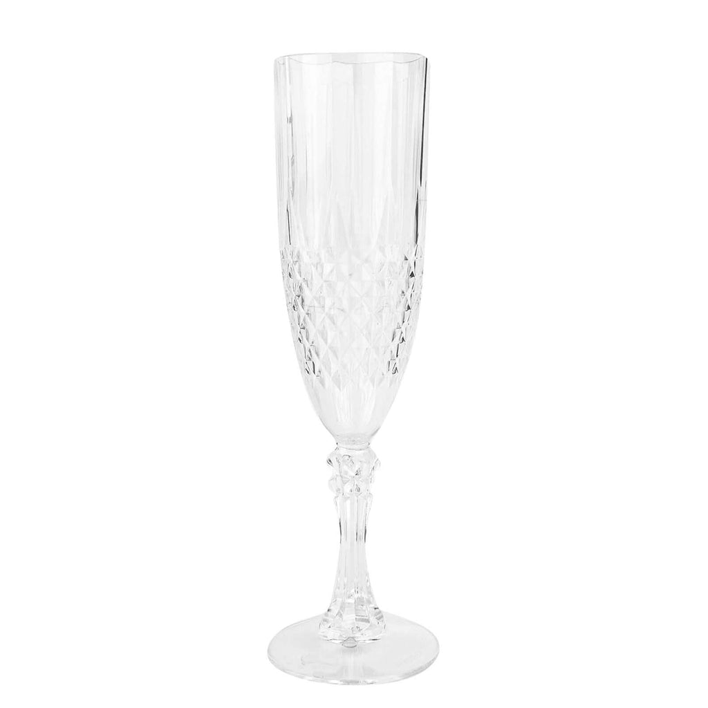 6 - Pack Plastic Wedding Toast Flutes Clear Transparent Crystal Cut Style - Reusable Champagne Glasses 8oz - Bell Racket Store