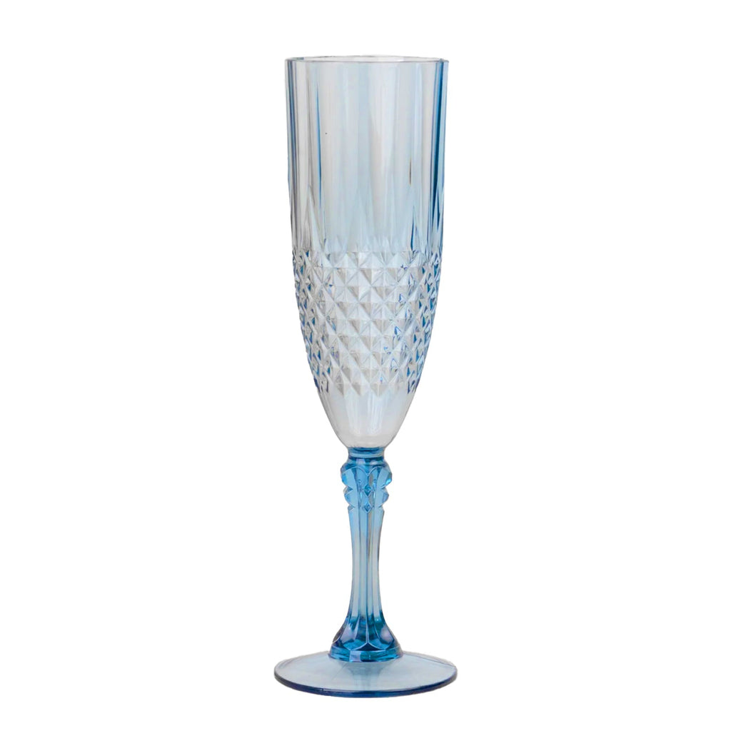 6 - Pack Plastic Wedding Toast Flutes Dusty Blue Transparent Crystal Cut Style - Reusable Champagne Glasses 8oz - Bell Racket Store