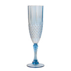 6 - Pack Plastic Wedding Toast Flutes Dusty Blue Transparent Crystal Cut Style - Reusable Champagne Glasses 8oz - Bell Racket Store