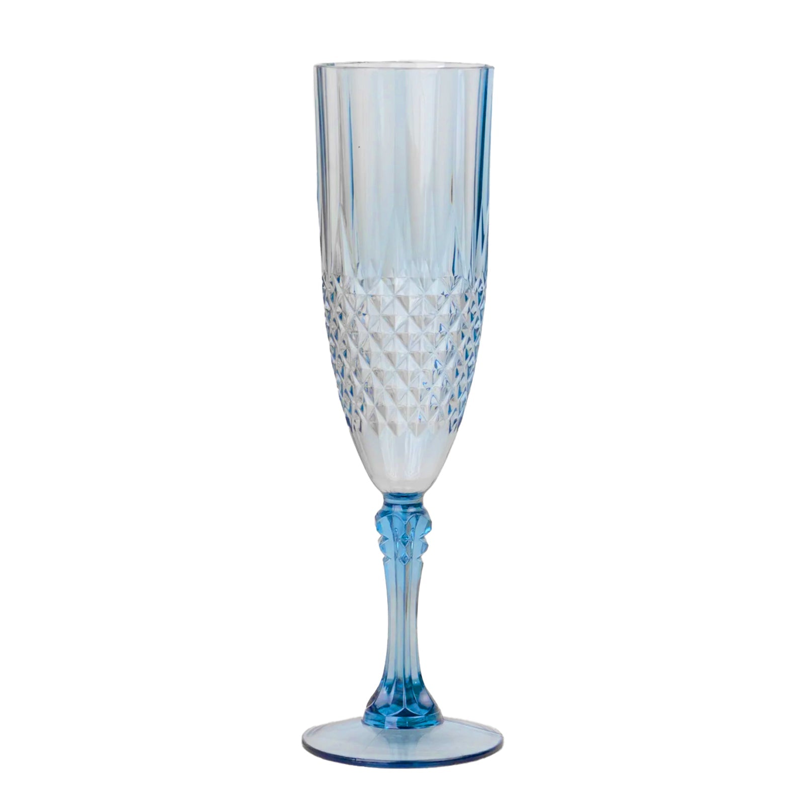 6 - Pack Plastic Wedding Toast Flutes Dusty Blue Transparent Crystal Cut Style - Reusable Champagne Glasses 8oz - Bell Racket Store