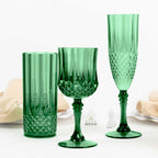 6 - Pack Plastic Wedding Toast Flutes Hunter Emerald Green Transparent Crystal Cut Style - Reusable Champagne Glasses 8oz - Bell Racket Store