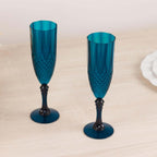 6 - Pack Plastic Wedding Toast Flutes Navy Blue Transparent Crystal Cut Style - Reusable Champagne Glasses 8oz - Bell Racket Store