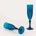 6 - Pack Plastic Wedding Toast Flutes Navy Blue Transparent Crystal Cut Style - Reusable Champagne Glasses 8oz - Bell Racket Store