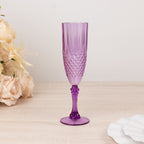 6 - Pack Plastic Wedding Toast Flutes Purple Transparent Crystal Cut Style - Reusable Champagne Glasses 8oz - Bell Racket Store