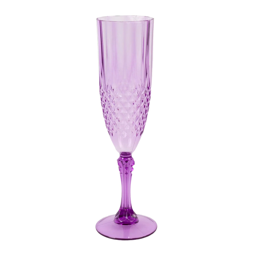 6 - Pack Plastic Wedding Toast Flutes Purple Transparent Crystal Cut Style - Reusable Champagne Glasses 8oz - Bell Racket Store