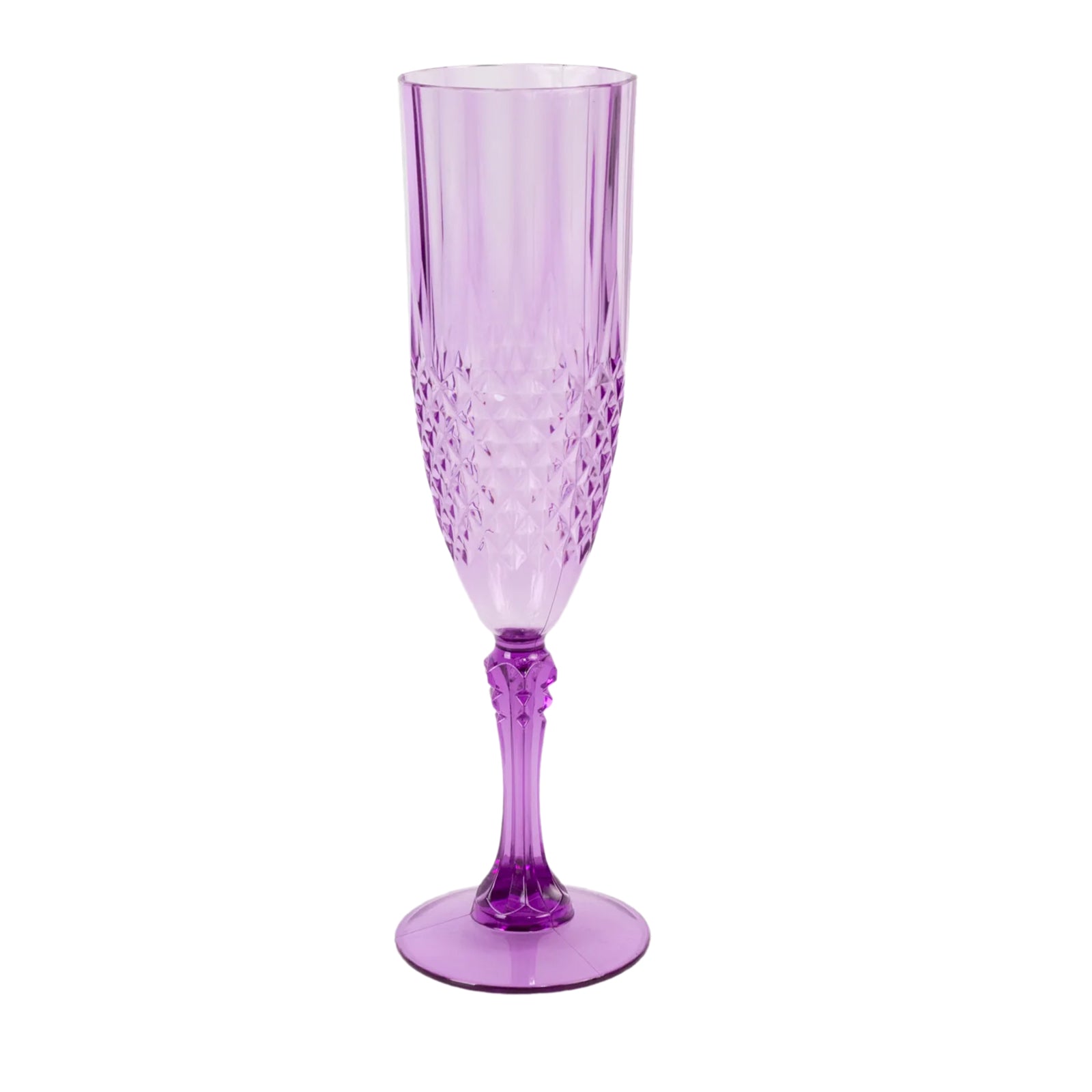 6 - Pack Plastic Wedding Toast Flutes Purple Transparent Crystal Cut Style - Reusable Champagne Glasses 8oz - Bell Racket Store