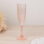 6 - Pack Plastic Wedding Toast Flutes Transparent Blush Crystal Cut Style - Reusable Champagne Glasses 8oz - Bell Racket Store