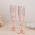 6 - Pack Plastic Wedding Toast Flutes Transparent Blush Crystal Cut Style - Reusable Champagne Glasses 8oz - Bell Racket Store