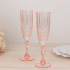 6 - Pack Plastic Wedding Toast Flutes Transparent Blush Crystal Cut Style - Reusable Champagne Glasses 8oz - Bell Racket Store