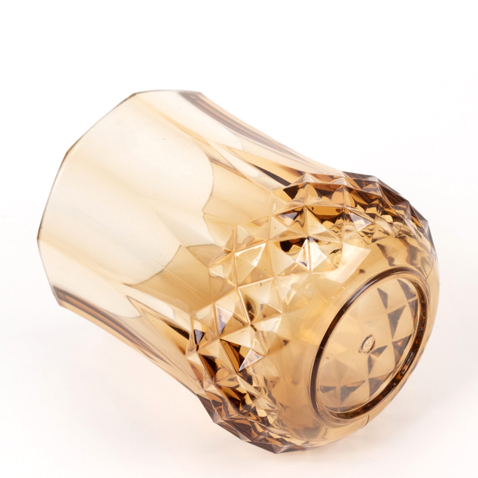 6 - Pack Plastic Whiskey Cups Amber Gold Crystal Cut Style - Reusable Stemless Wine Glasses 8oz - Bell Racket Store