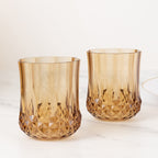 6 - Pack Plastic Whiskey Cups Amber Gold Crystal Cut Style - Reusable Stemless Wine Glasses 8oz - Bell Racket Store