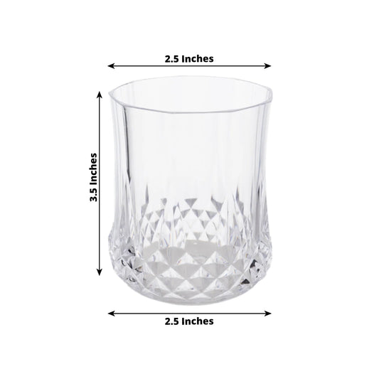 6 - Pack Plastic Whiskey Cups Clear Crystal Cut Style - Reusable Stemless Wine Glasses 8oz - Bell Racket Store