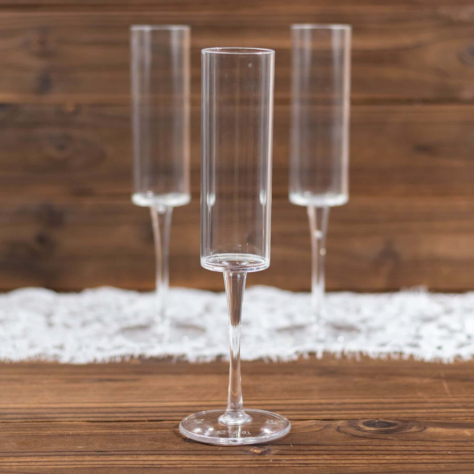 6 - Pack Plastic Wine Mimosa Goblets Clear Cylindrical Shape - Reusable Champagne Flute Glasses 9.5" Tall 6oz - Bell Racket Store